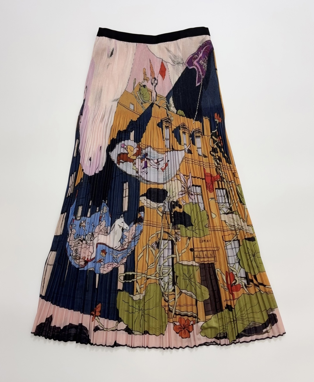 Issey Miyake Oil Painting Graffiti Pleated Long Skirt