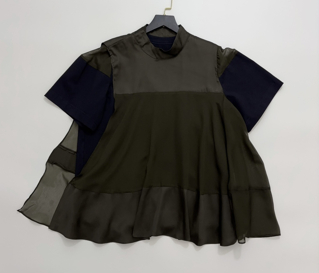 Pleated Layered Sheer Sleeve T-Shirt