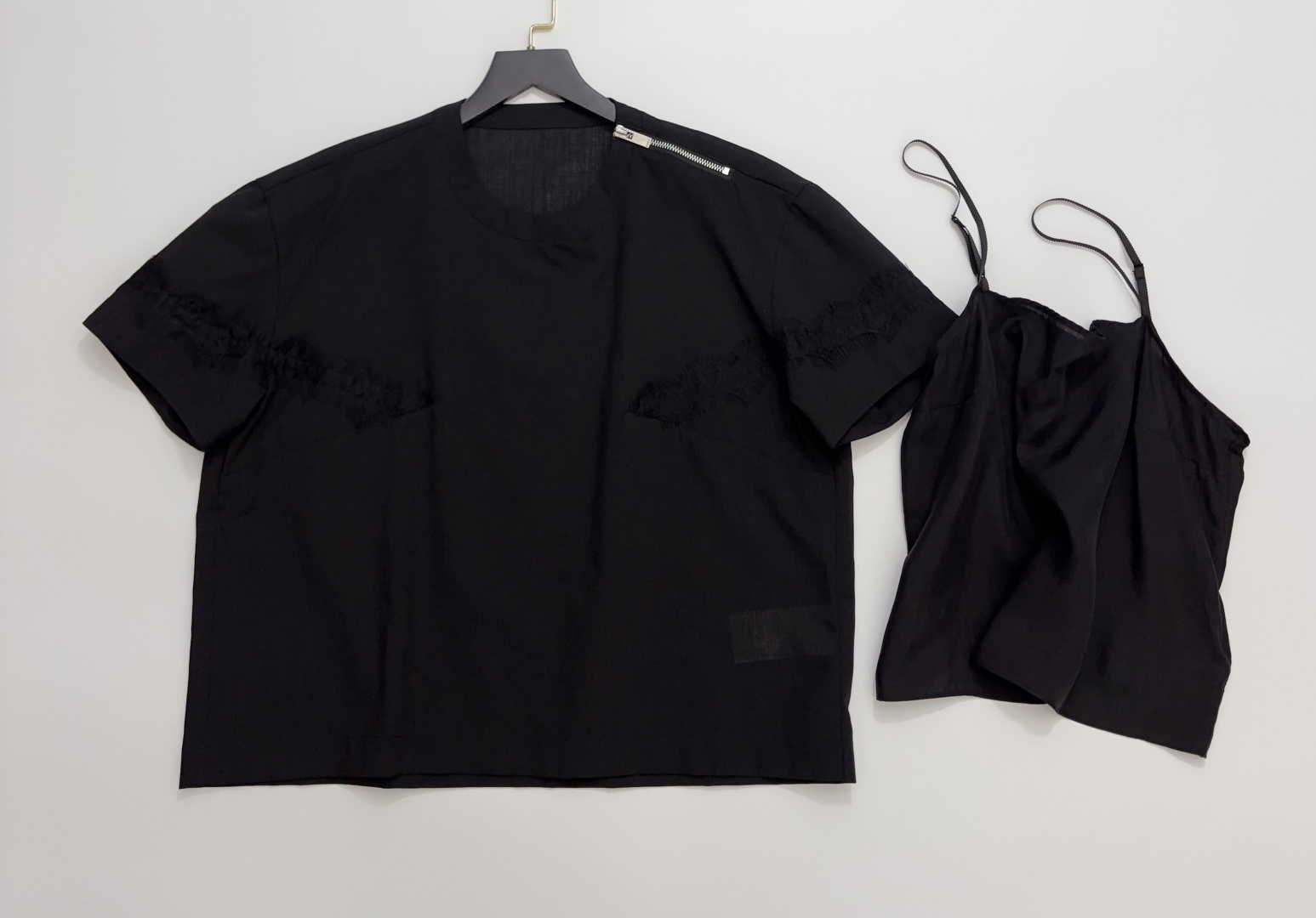 Sacai Lace Patchwork Design Short Sleeve T-Shirt Top