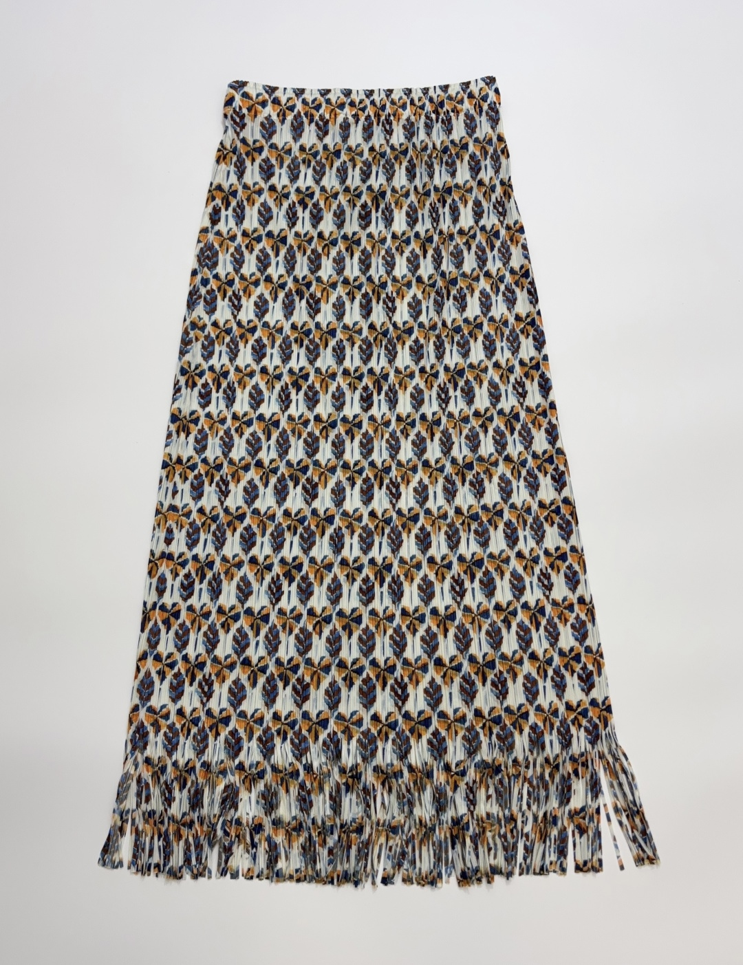 Issey Miyake Pleated Fabric Elastic Midi Skirt with Tassel Hem