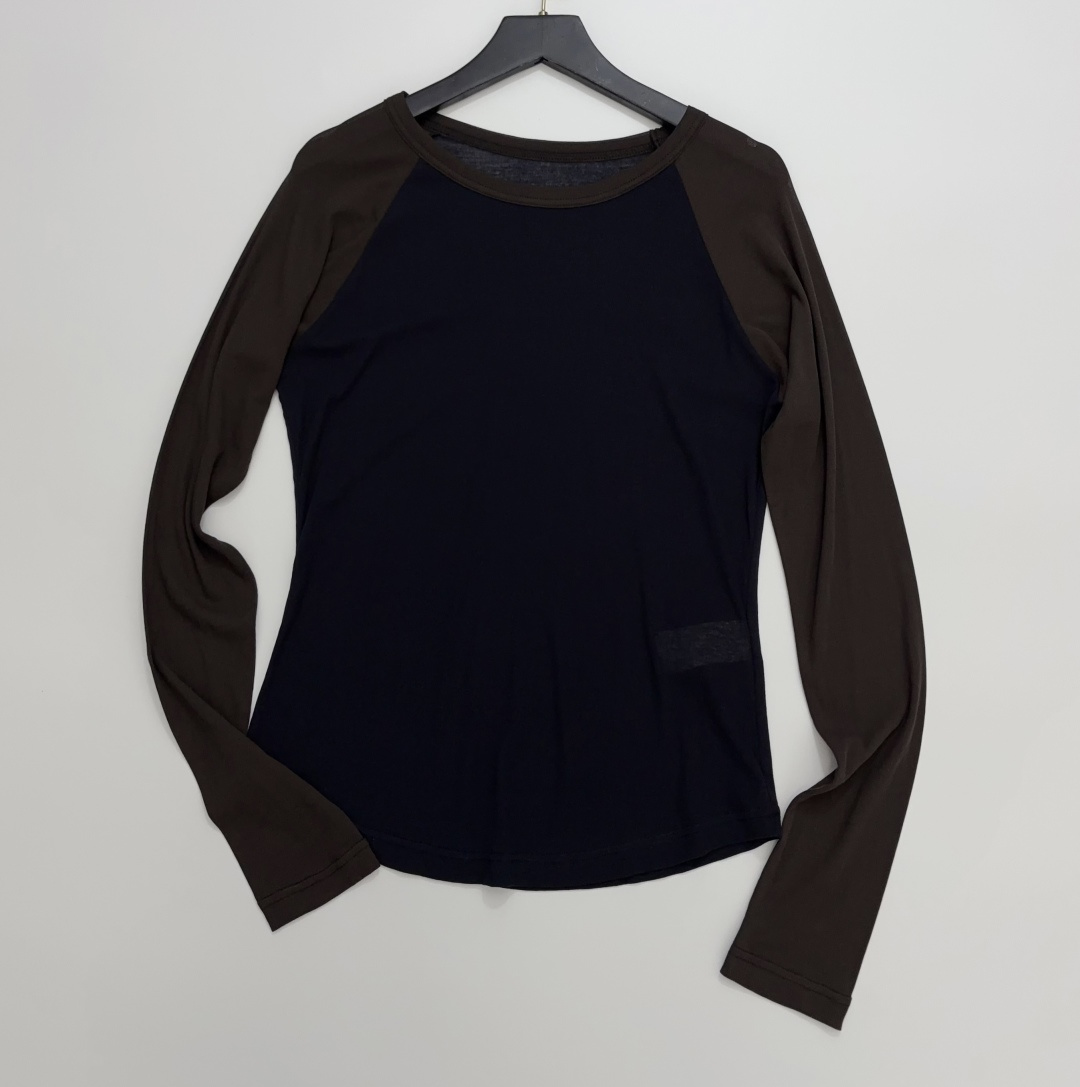 LOW CLASSIC Color-Block Crew Neck Long Sleeve Pullover T-Shirt Top
