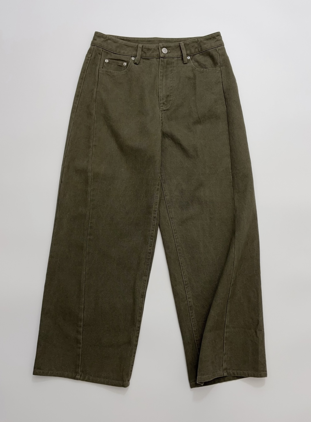 Recto Moss Green Structured Curved Hem Jeans