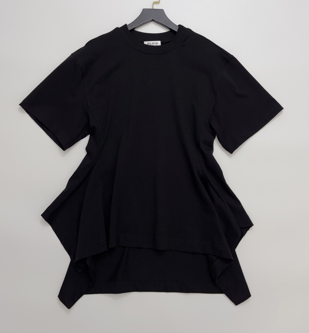 ALAIA 26 Spring/Summer Solid Color Patchwork Irregular Hem Cinched T-Shirt