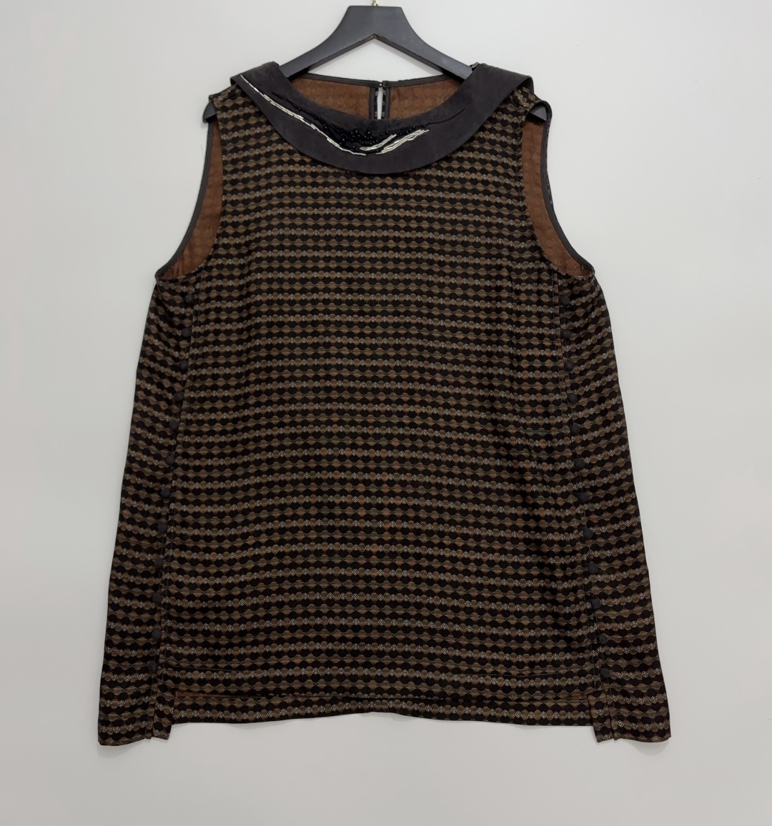 Vivetta Beaded Embroidered Floaty Collar Striped Sleeveless Top