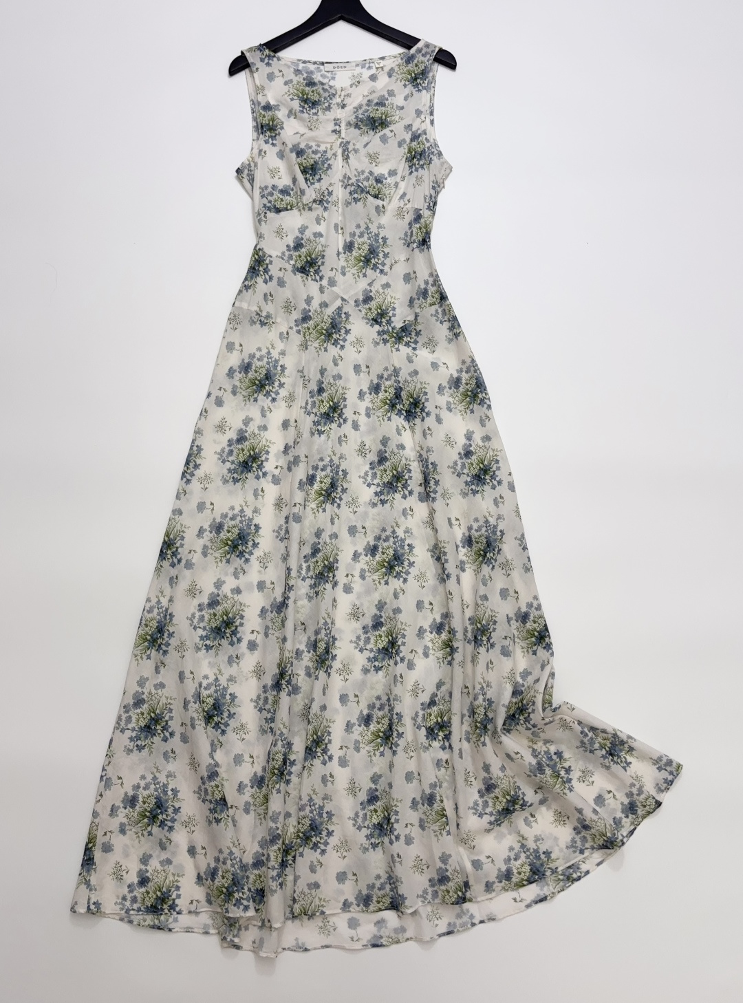 Dôen Bruna Silk Print Shirred Waist Mid-Length Sleeveless Cami Dress