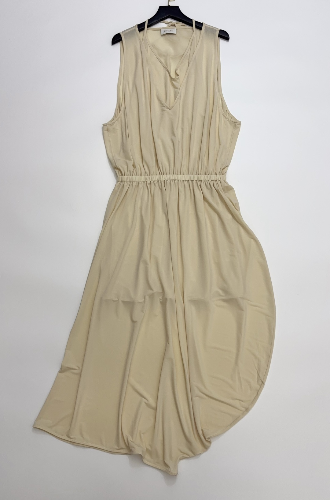 LEMAIRE Patchwork Halter Neck Faux Two-Piece Irregular Hem Waist-Cinching Sleeveless Dress