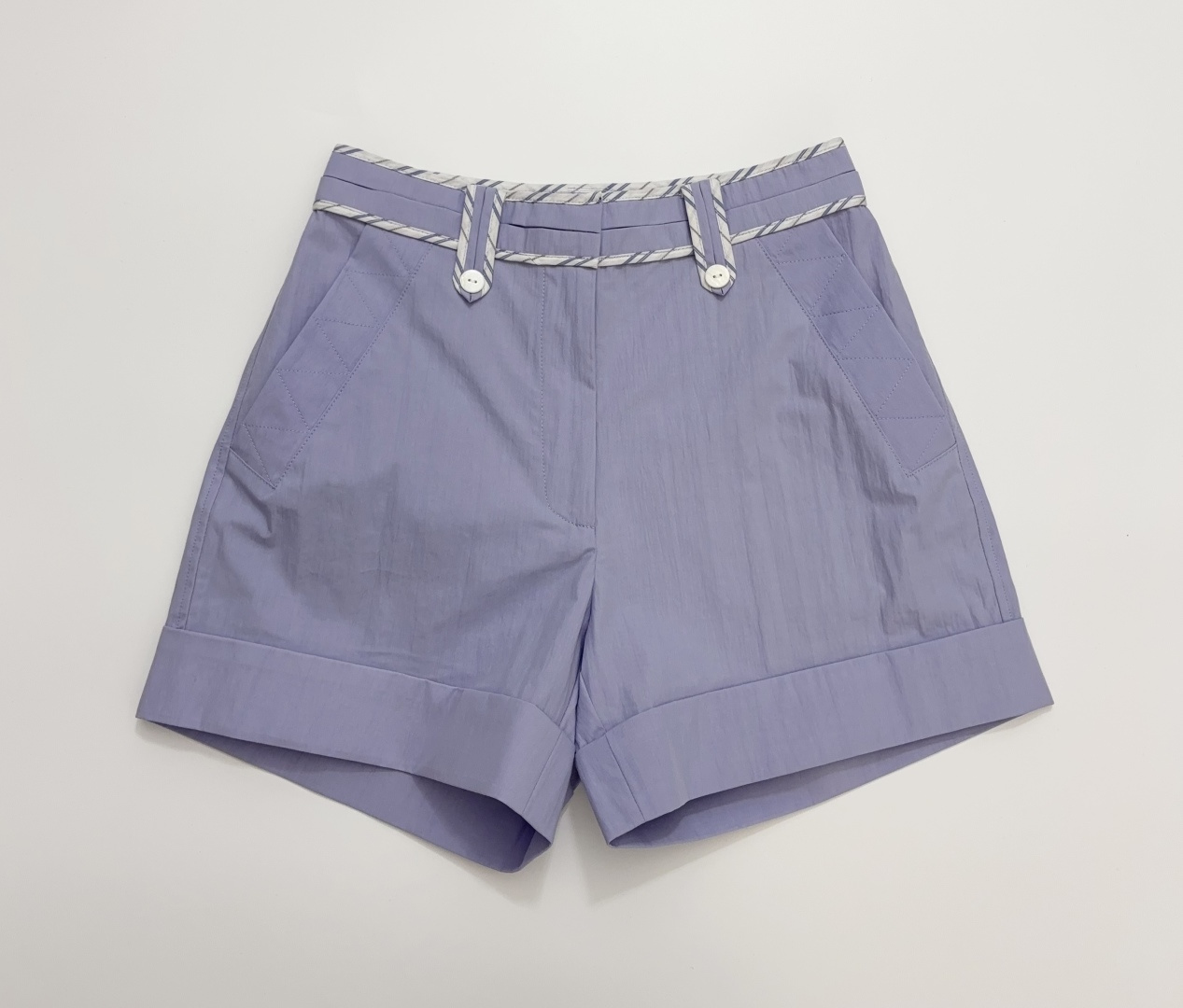 Ports 1961 Striped Trim Blended Thin Cotton Wide Leg Cuff Casual Shorts
