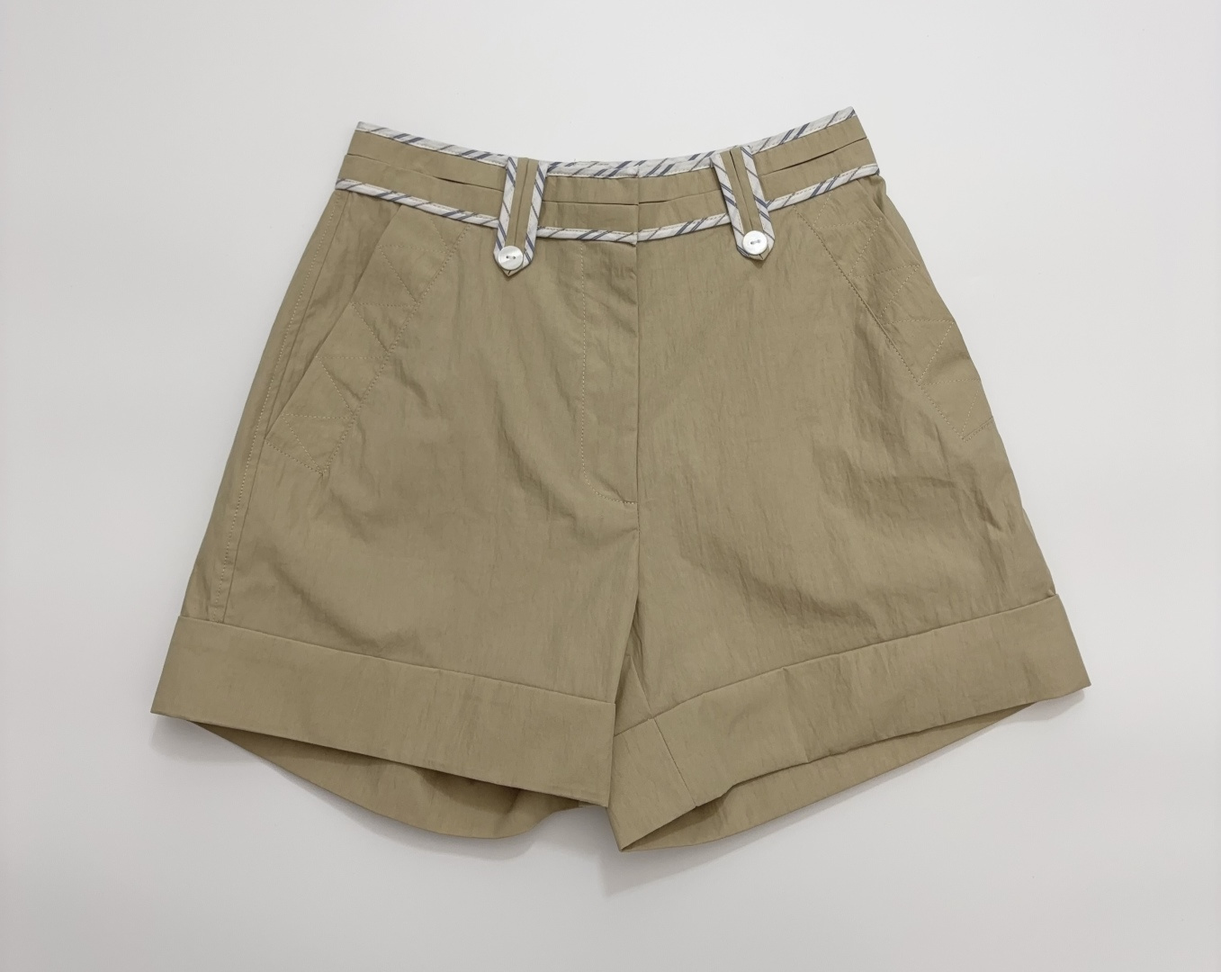 Ports 1961 Striped Trim Blended Thin Cotton Wide Leg Cuff Casual Shorts