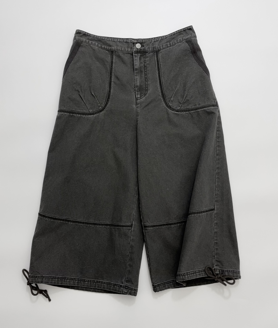 Helmut Lang Drawstring Cuffed Wide-Leg Cropped Jeans with Topstitching