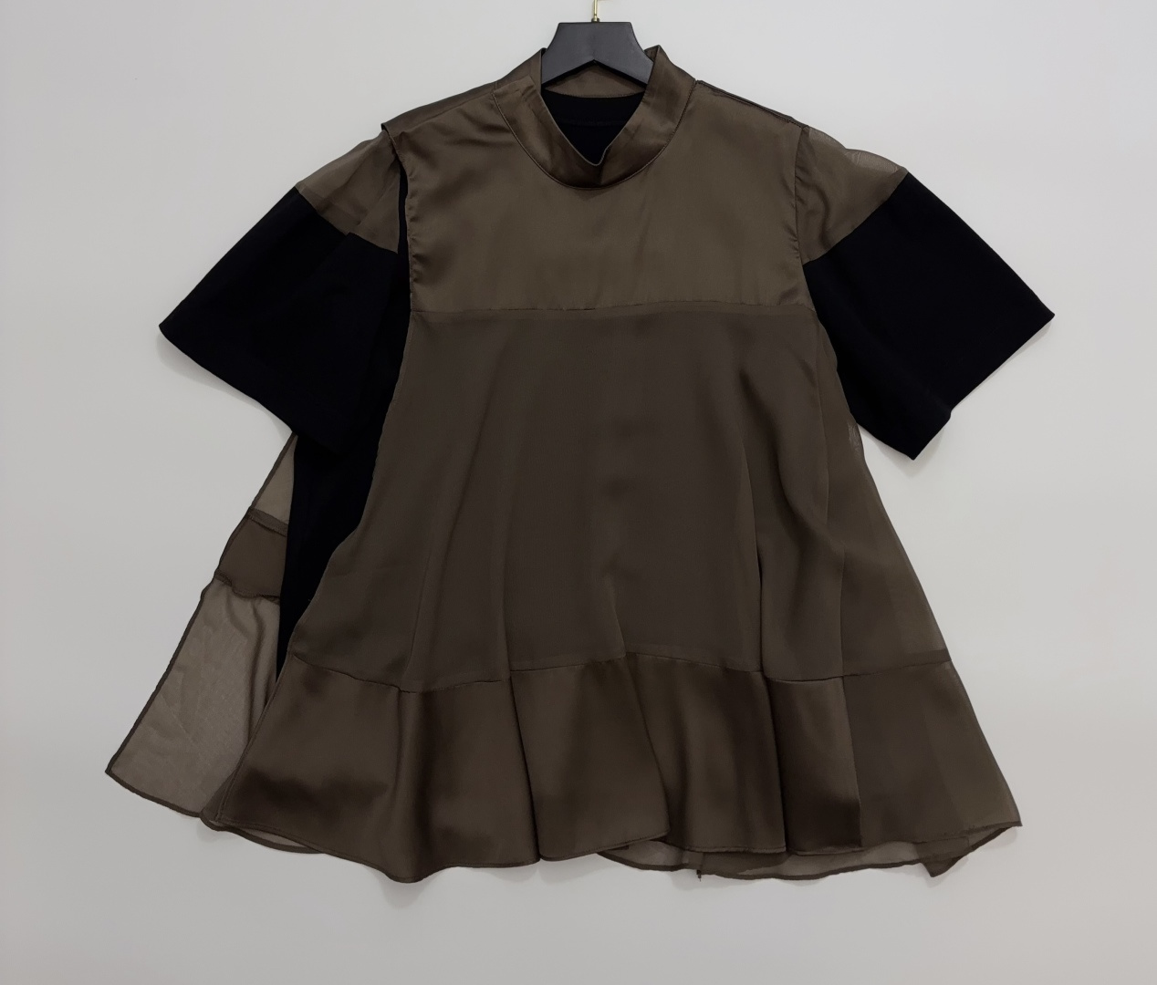 Pleated Layered Gauze Patchwork Short Sleeve T-Shirt