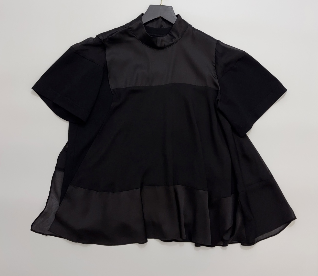 Pleated Layered Gauze Patchwork Short Sleeve T-Shirt