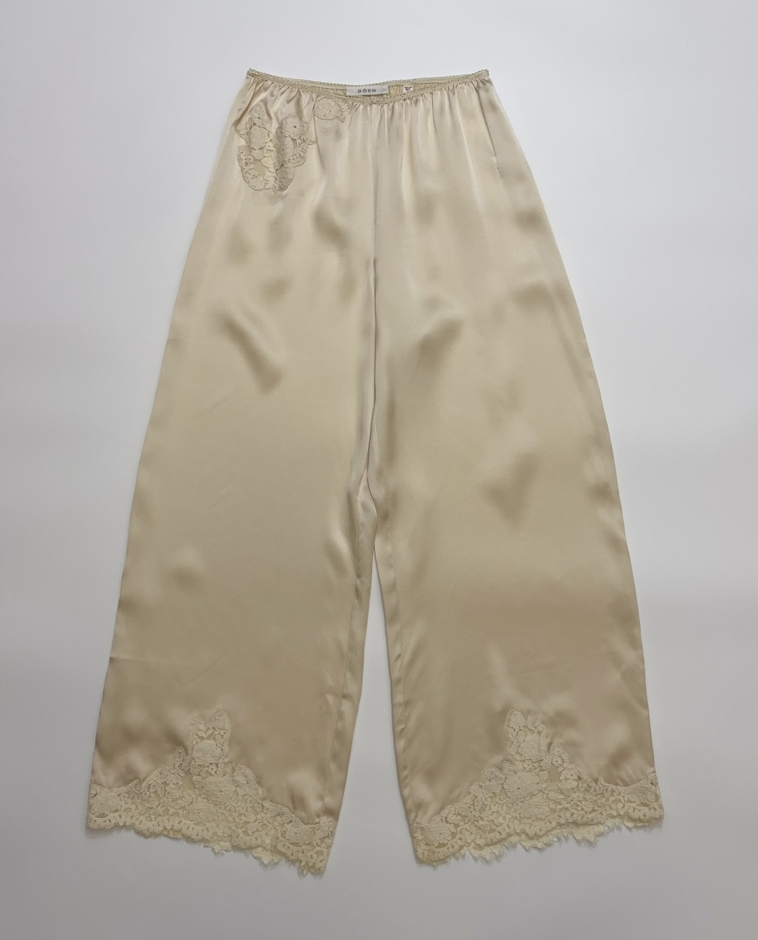 Dôen Lavon Lace Patchwork Silk Straight-Leg Trousers