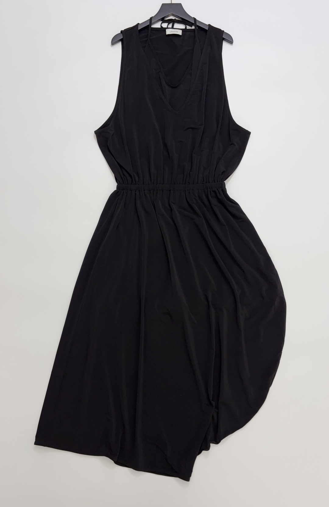 LEMAIRE Patchwork Halter Neck Faux Two-Piece Irregular Hem Waist-Cinching Sleeveless Dress