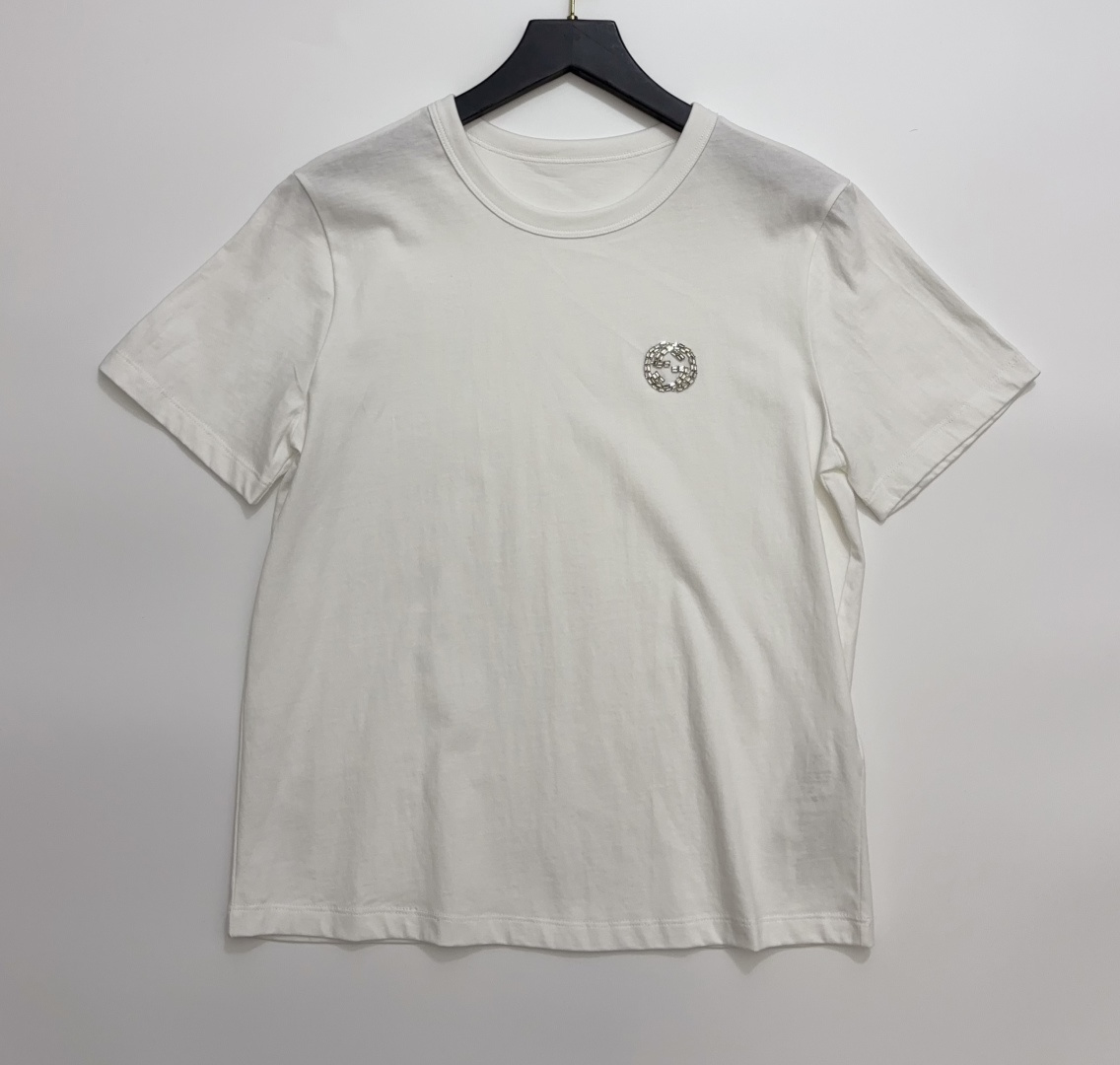 Gucci Rhinestone Logo Round Neck Short Sleeve T-Shirt