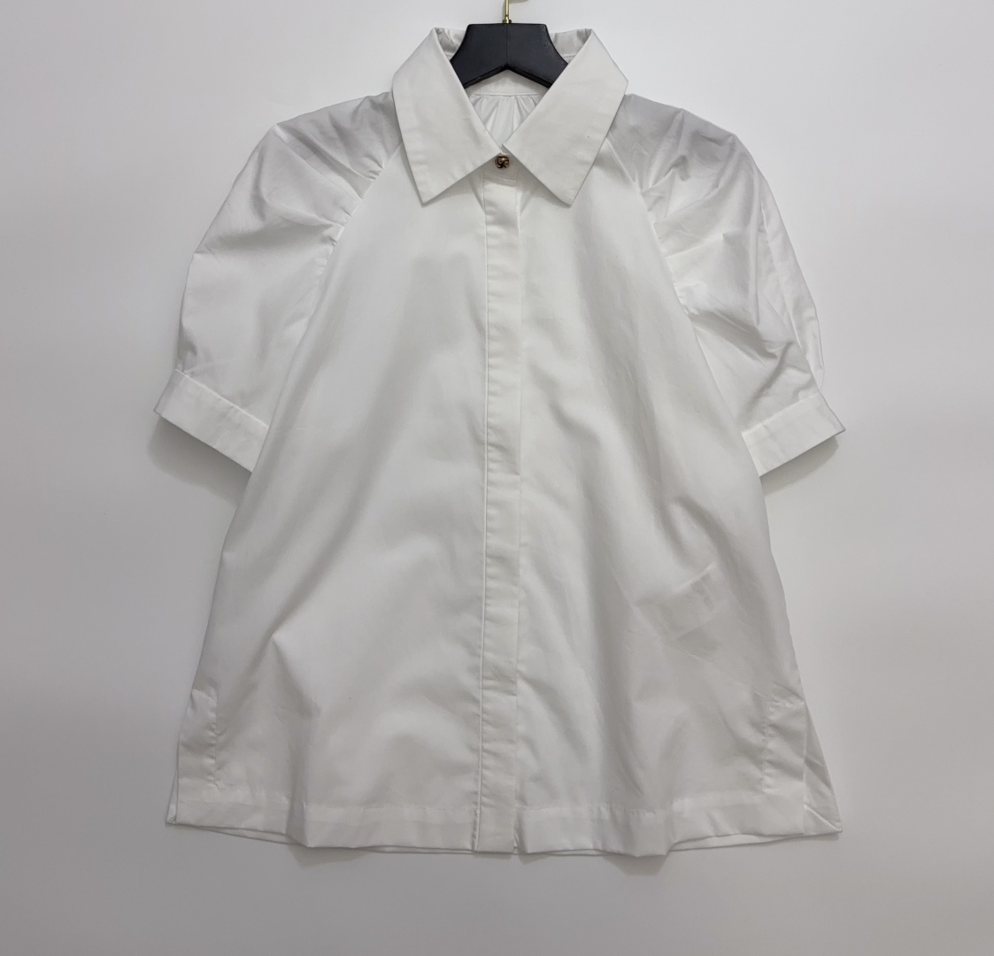 Max Mara Red Label Solid Puff Sleeve Commuter Short Sleeve Shirt Top