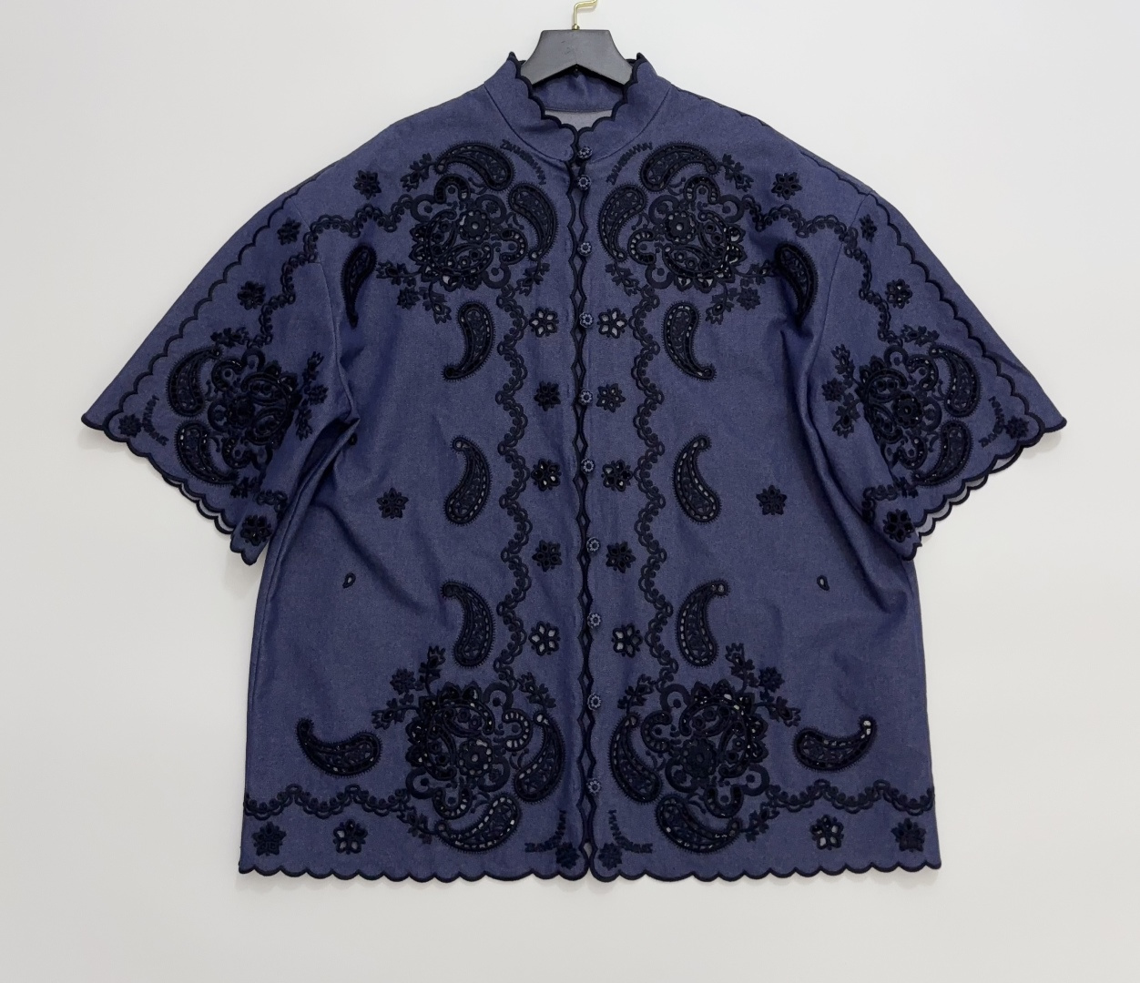 Zimmermann ASTER Cotton Blue Embroidered Shirt