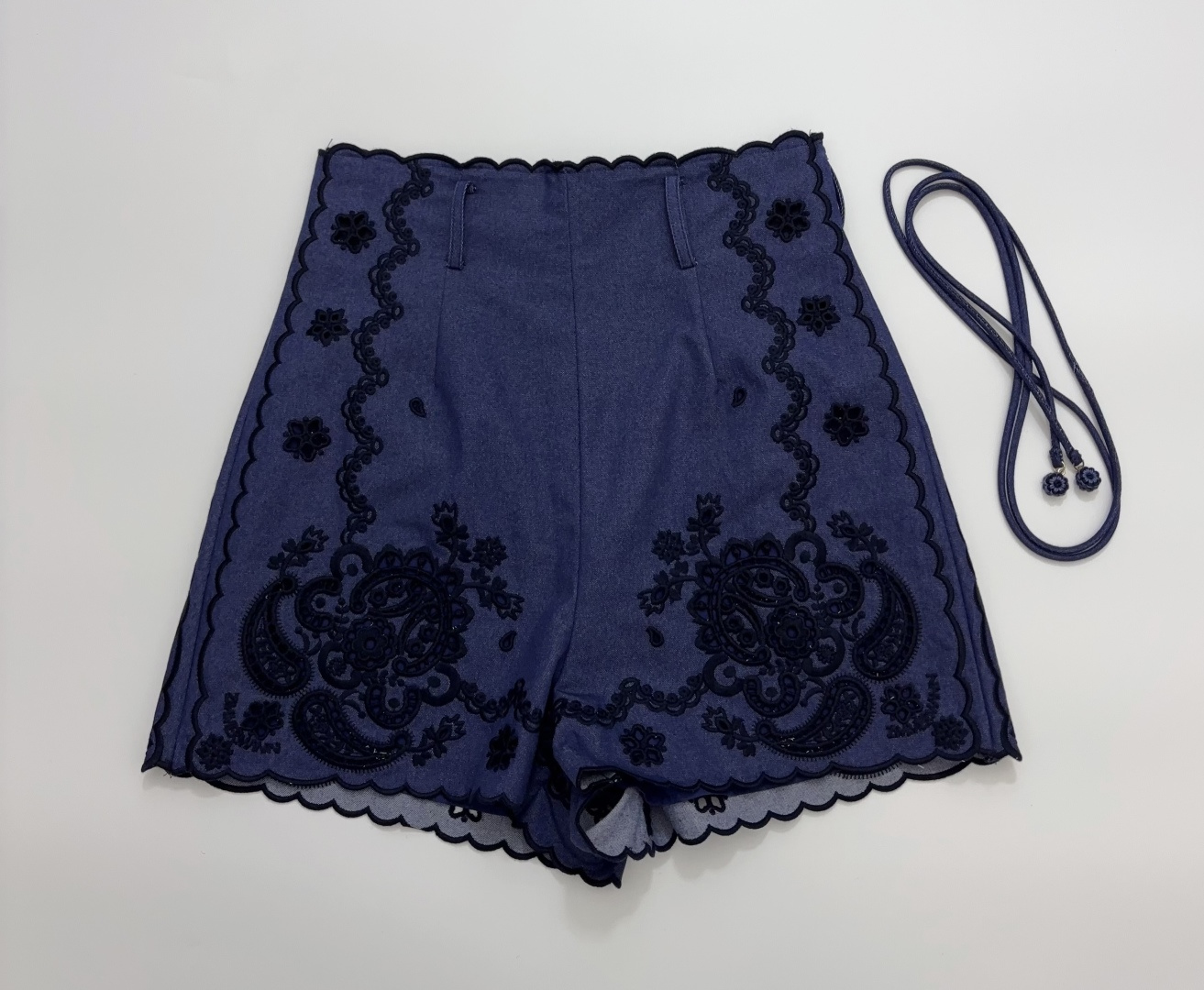Zimmermann ASTER Cotton Blue Embroidered Shorts