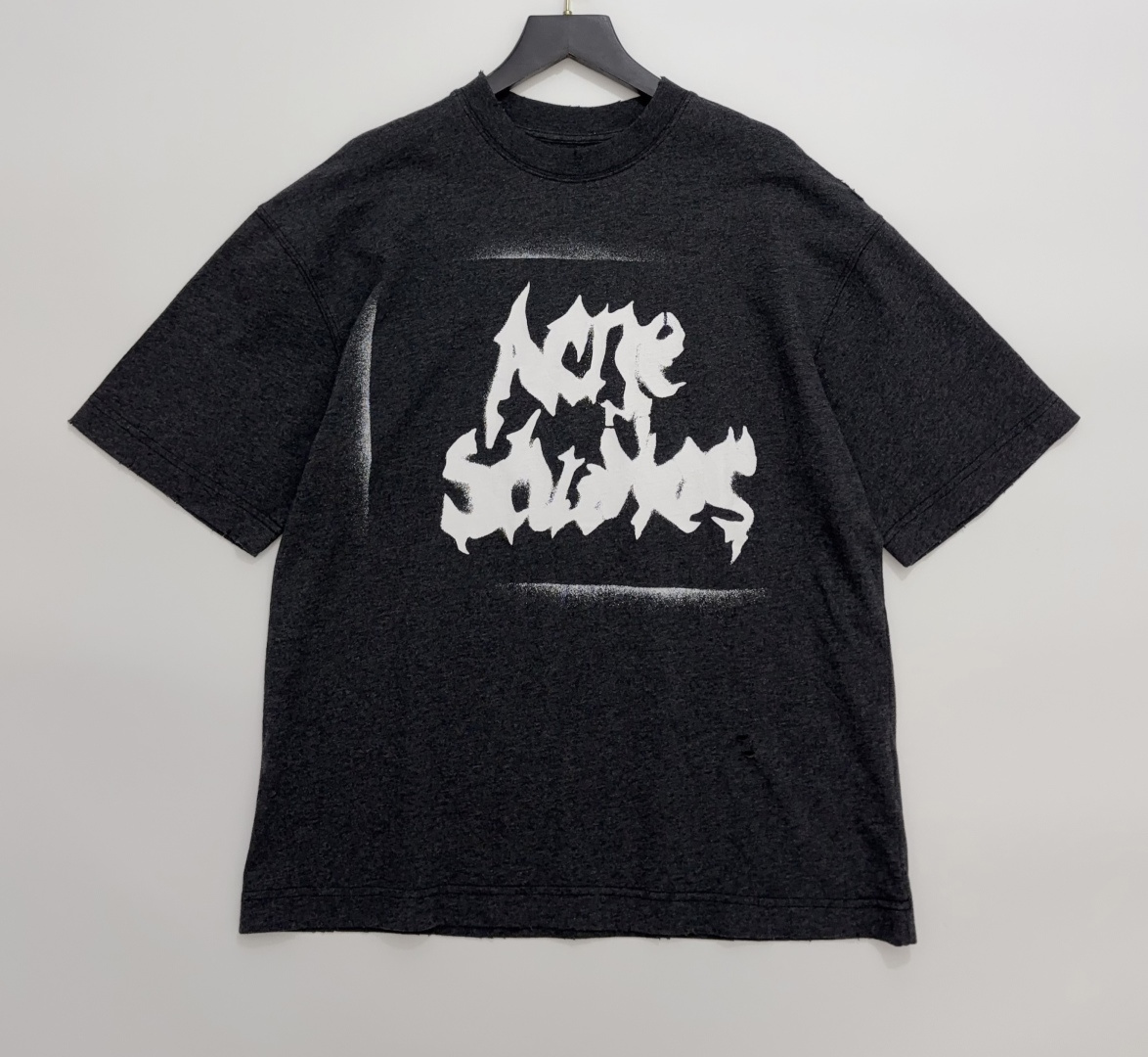 Acne Studios Graffiti Letter Distressed Relaxed Short Sleeve T-Shirt