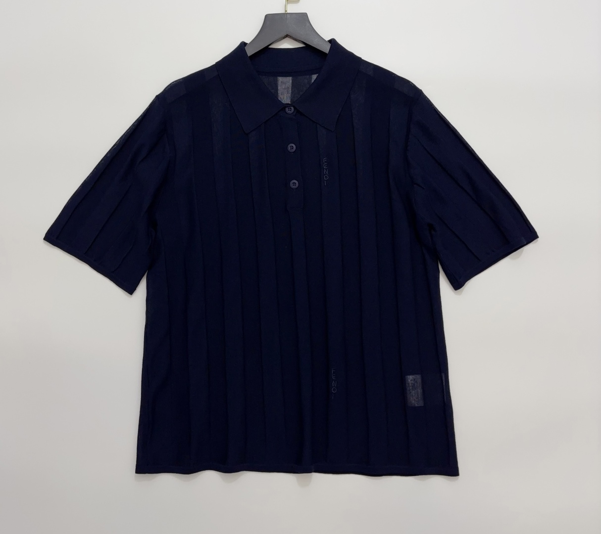 Fendi Silk Cotton Striped Short Sleeve Polo Shirt