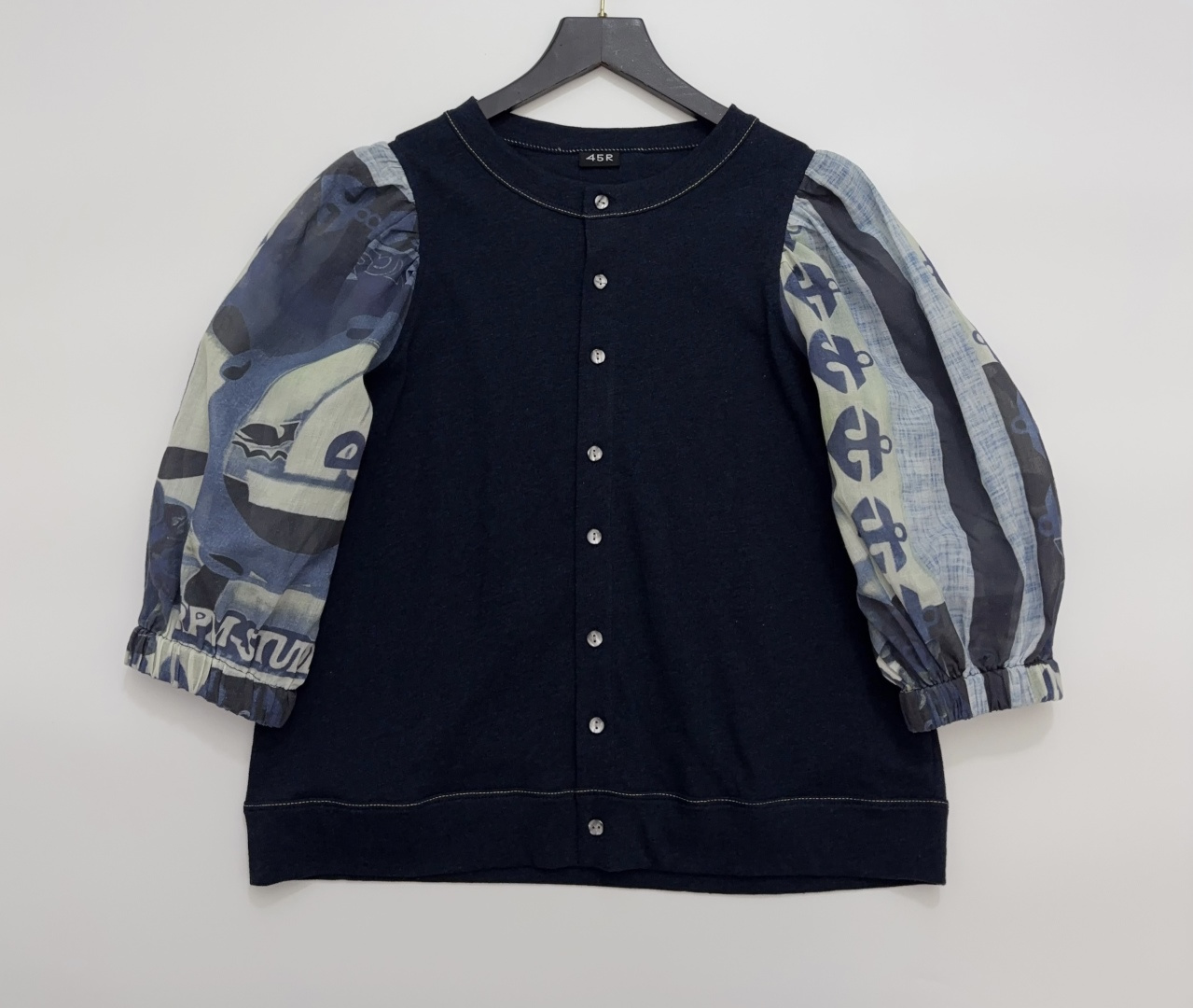 Japanese Style 'R' Letter Patchwork Button-Front Top