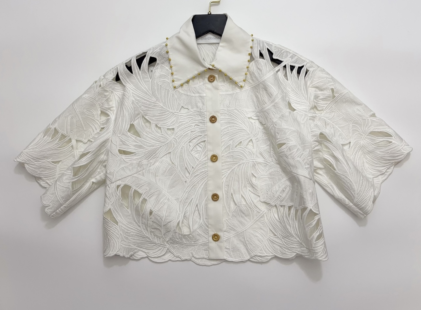 Zimmermann MAHON Ivory White Embroidered Cropped Shirt Top