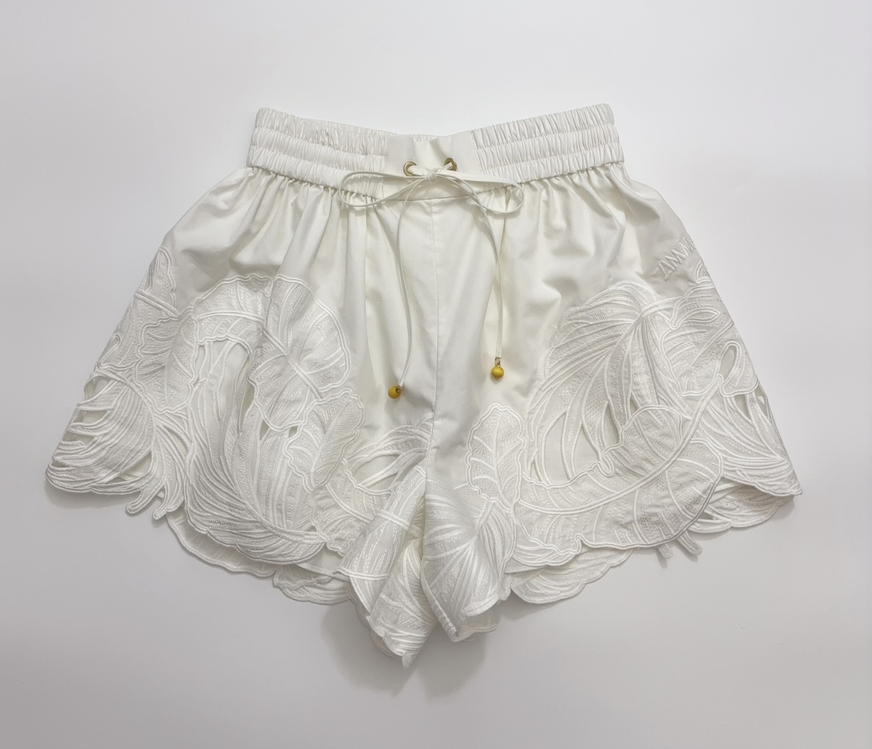Zimmermann MAHON Ivory White Embroidered Elastic Waist Shorts