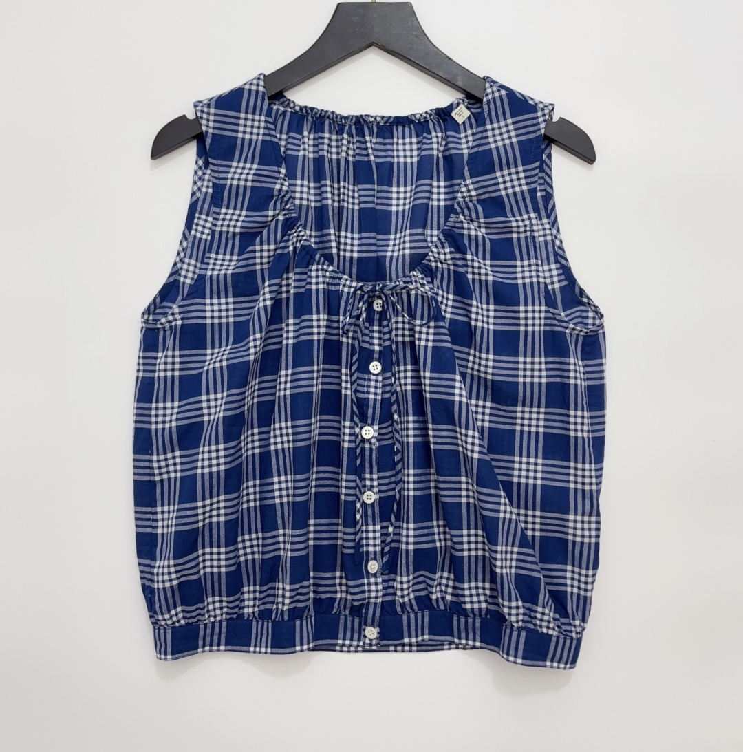 Dôen Retro Plaid Tie-Front Vest Top