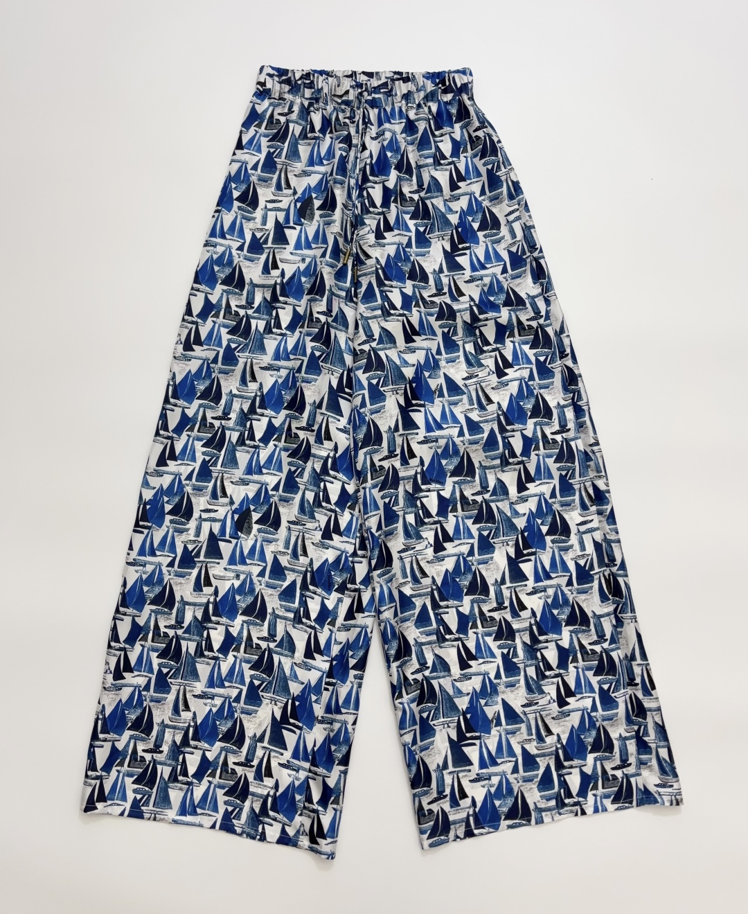 Max Mara Grey Label Sailing Boat Print Elastic Waist Loose Casual Wide-Leg Pants