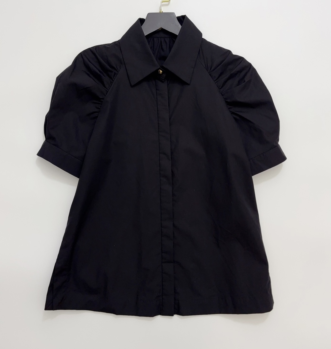 Max Mara Red Label Solid Puff Sleeve Commuter Short Sleeve Shirt Top