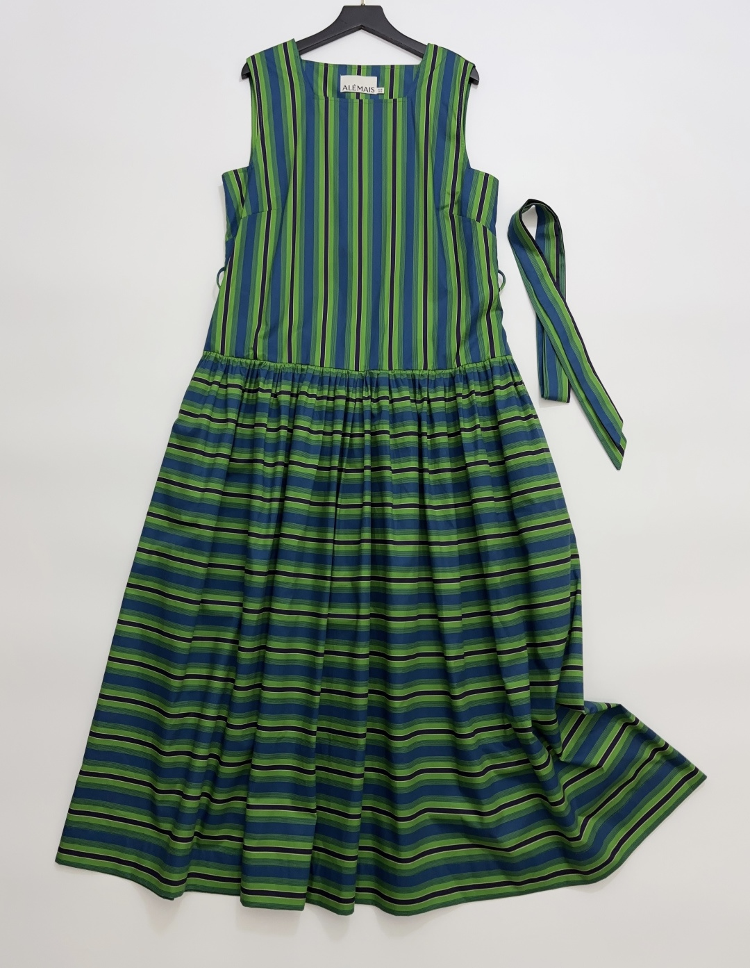 Alémais Margo Green Stripe Print Sleeveless Midi Dress