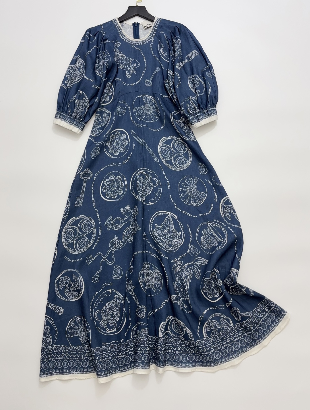 Alémais Lucky Print Puff Sleeve Midi Dress