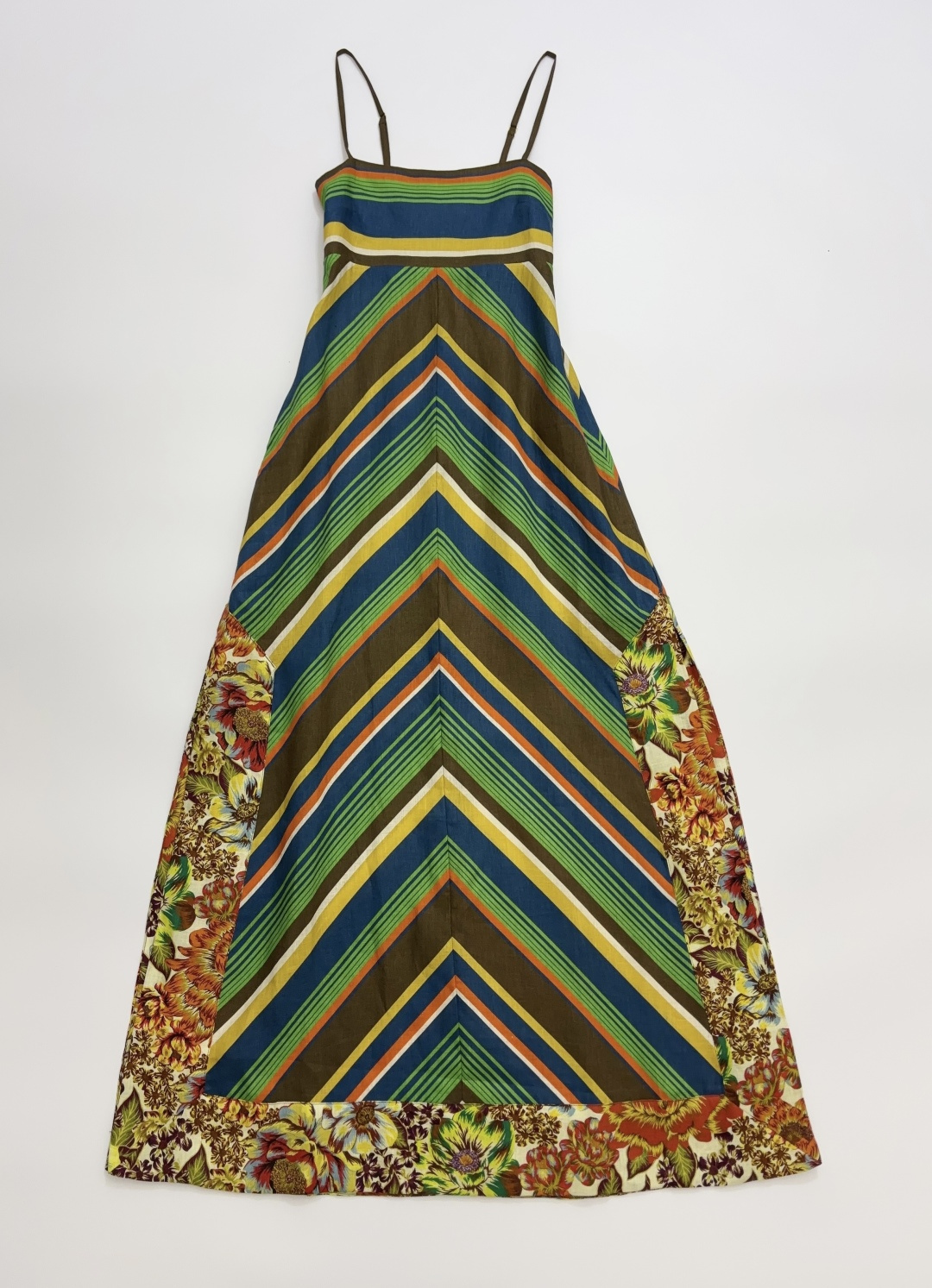 Alémais Charlie Linen Stripe Print Patchwork Camisole Dress