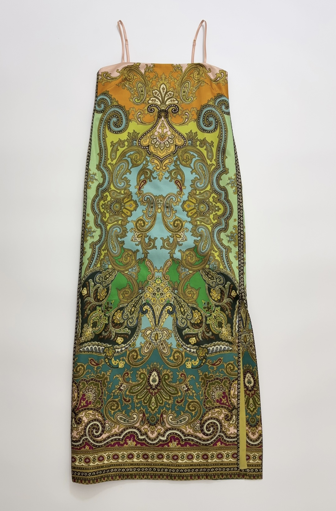 Alémais Silk Linen Paisley Slit Strapless Maxi Dress
