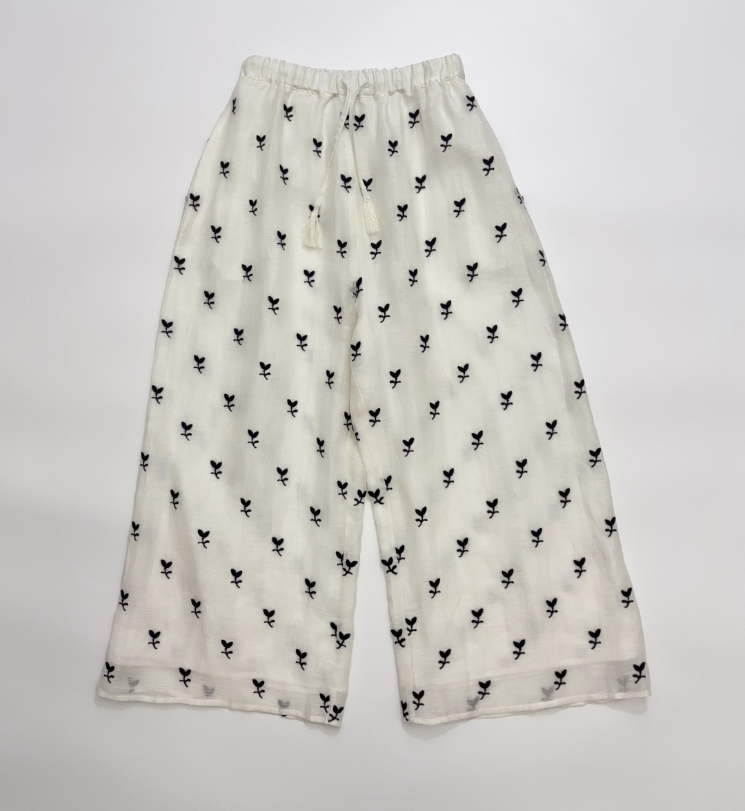 Horror Vacui 3D Embroidered Double Layer Elastic Waist Casual Pants