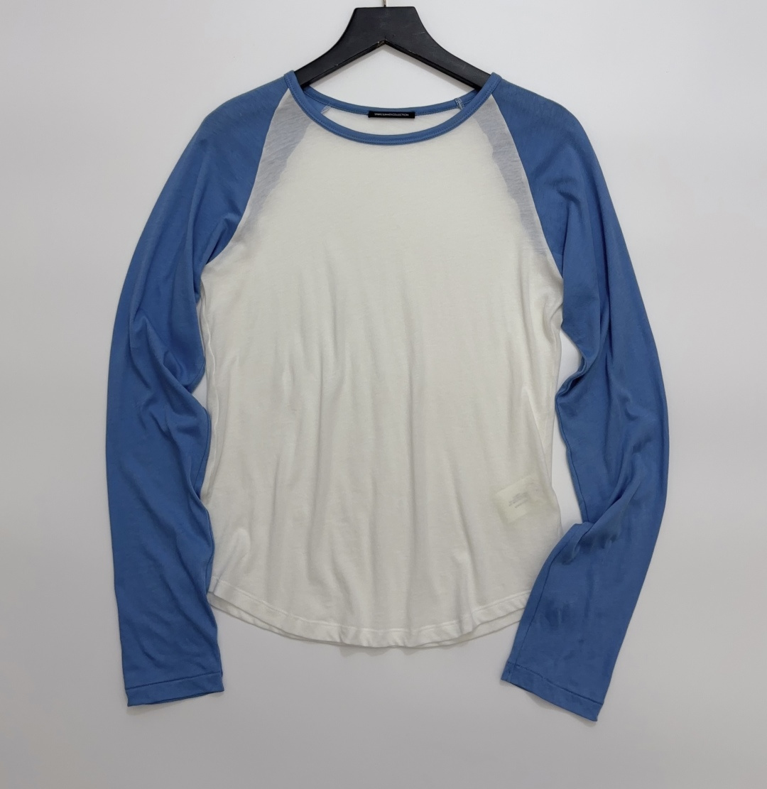 Auralee Niche Lightweight Soft High-Count Cotton Plain Knit Retro Color Block Raglan Long Sleeve T-Shirt