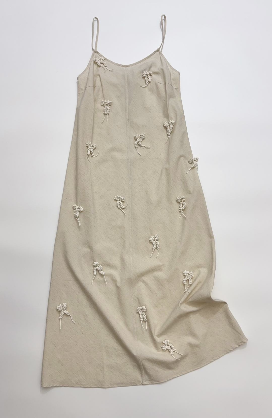 PLAN C Vintage Linen Camisole Dress with 3D Floral Embellishments