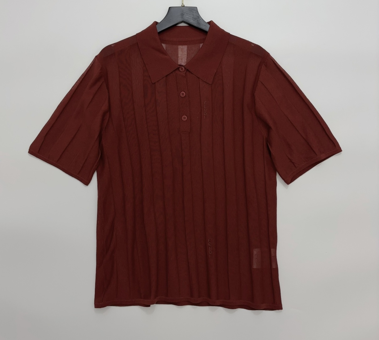 Fendi Silk Cotton Striped Short Sleeve Polo Shirt
