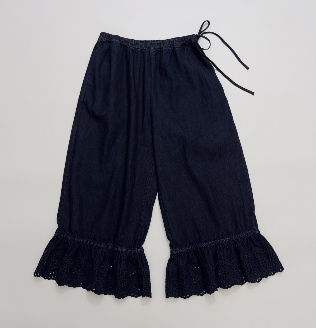 Cut-Tag All-Cotton Japanese Style High Waist Elastic Lace Trim Casual Pants
