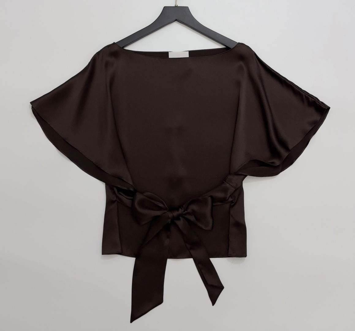 Reformation French Elegant Boat Neck Flare Sleeve Back Tie Waist Top