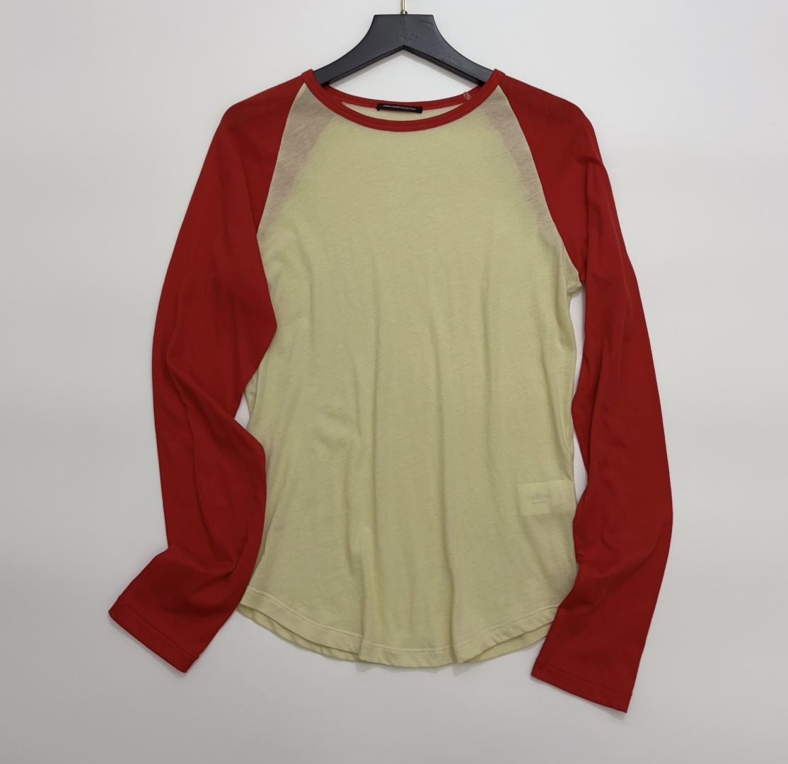 Auralee Niche Lightweight Soft High-Count Cotton Plain Knit Retro Color Block Raglan Long Sleeve T-Shirt