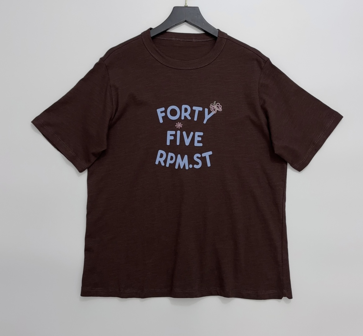 Bamboo Cotton Embroidered Letter Print Short Sleeve T-Shirt
