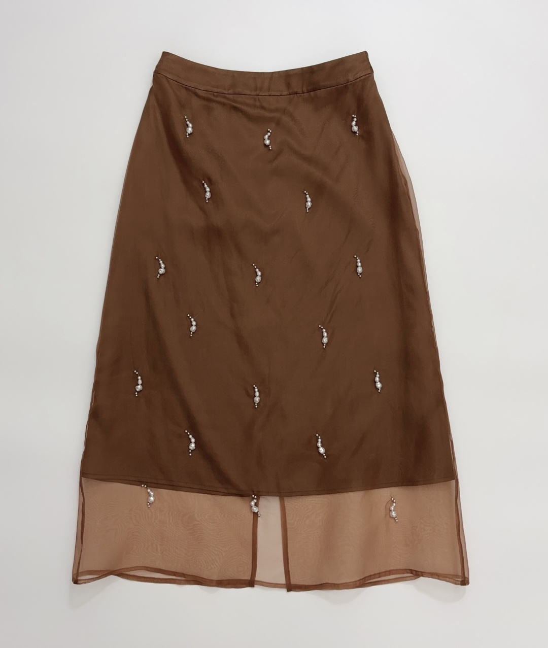 ROHE 26SS Pearl Embellished Slim Mid-Length Skirt