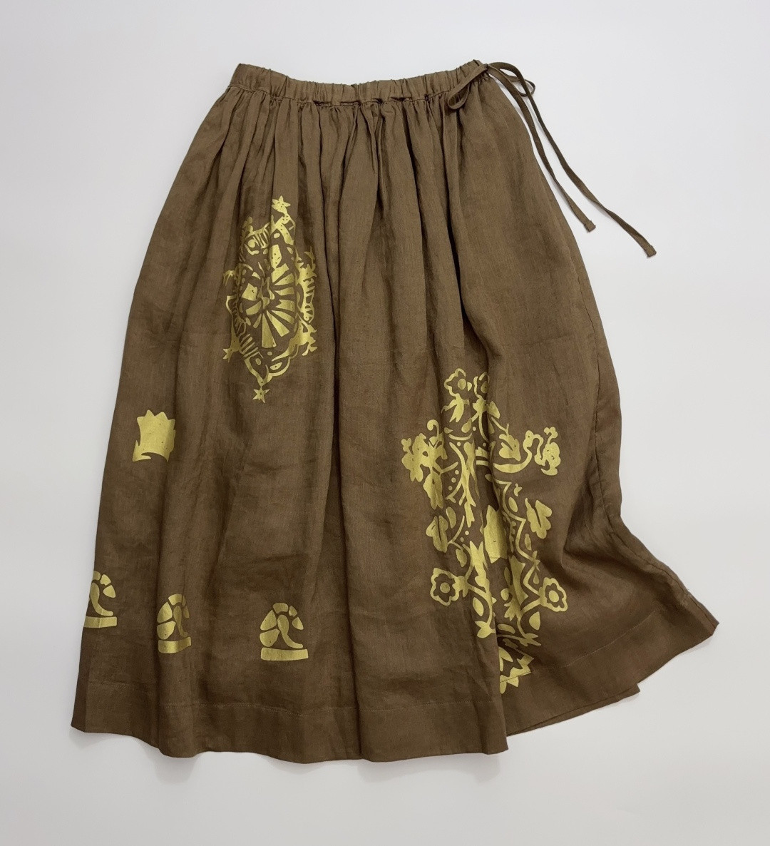 Japanese Style R-Letter Linen Gold Print Half Skirt