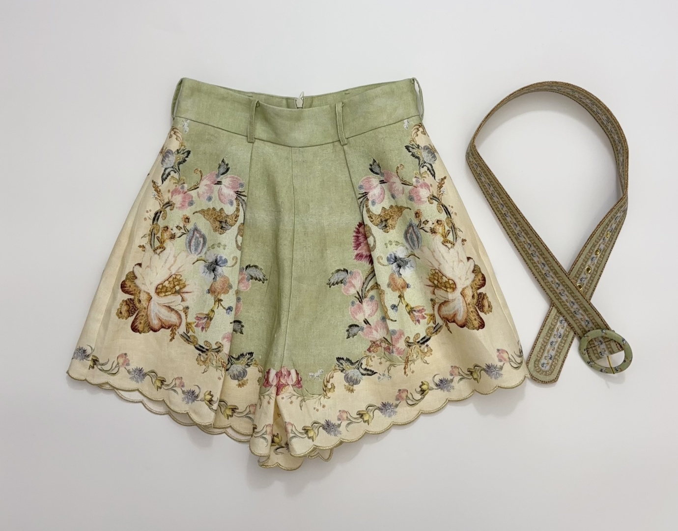 Zimmermann Floral Ramie High Waist Palace Style Linen Shorts