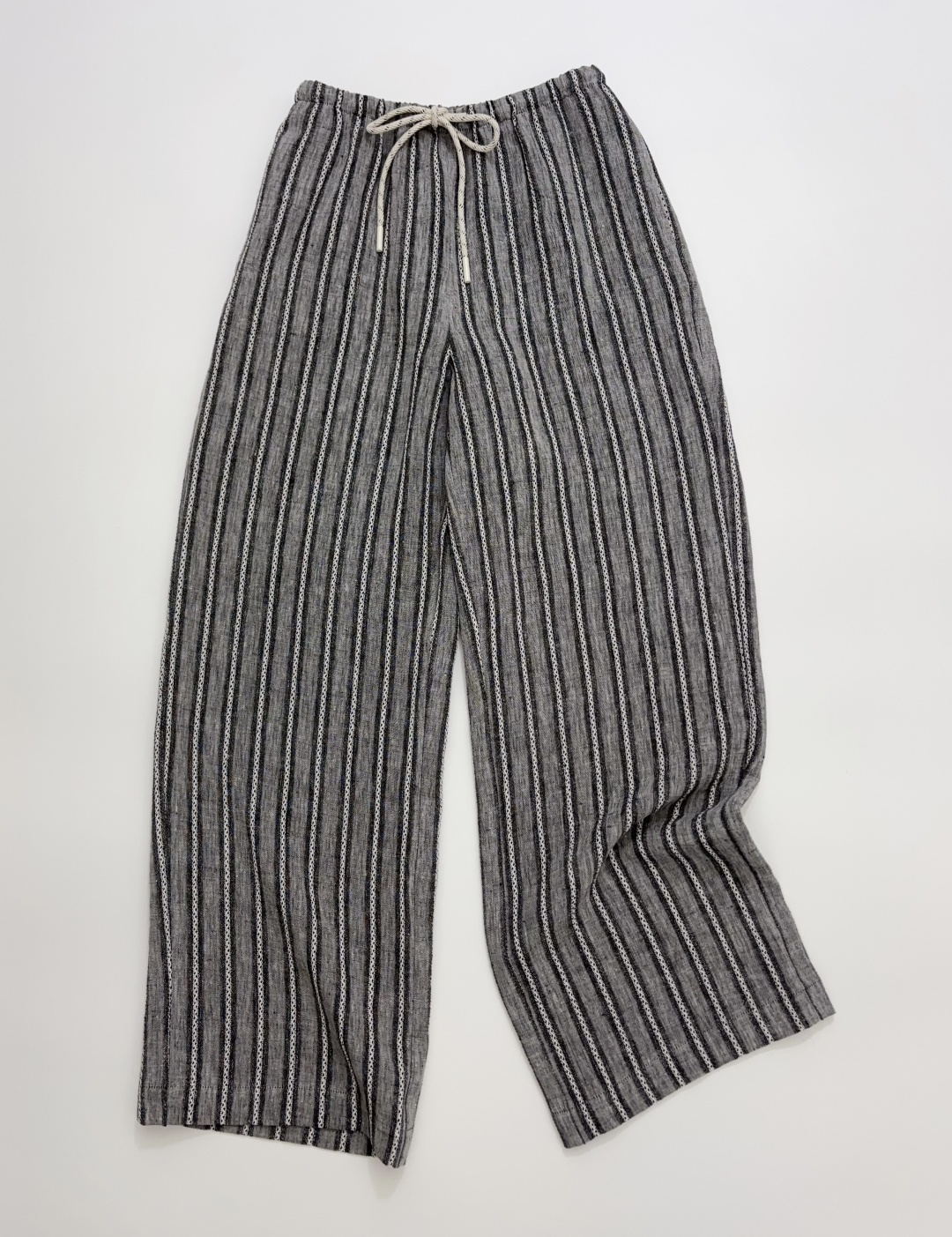 Alanui Women's Elastic Waist Drawstring Loose Woven Linen Stripe Relaxed Pants