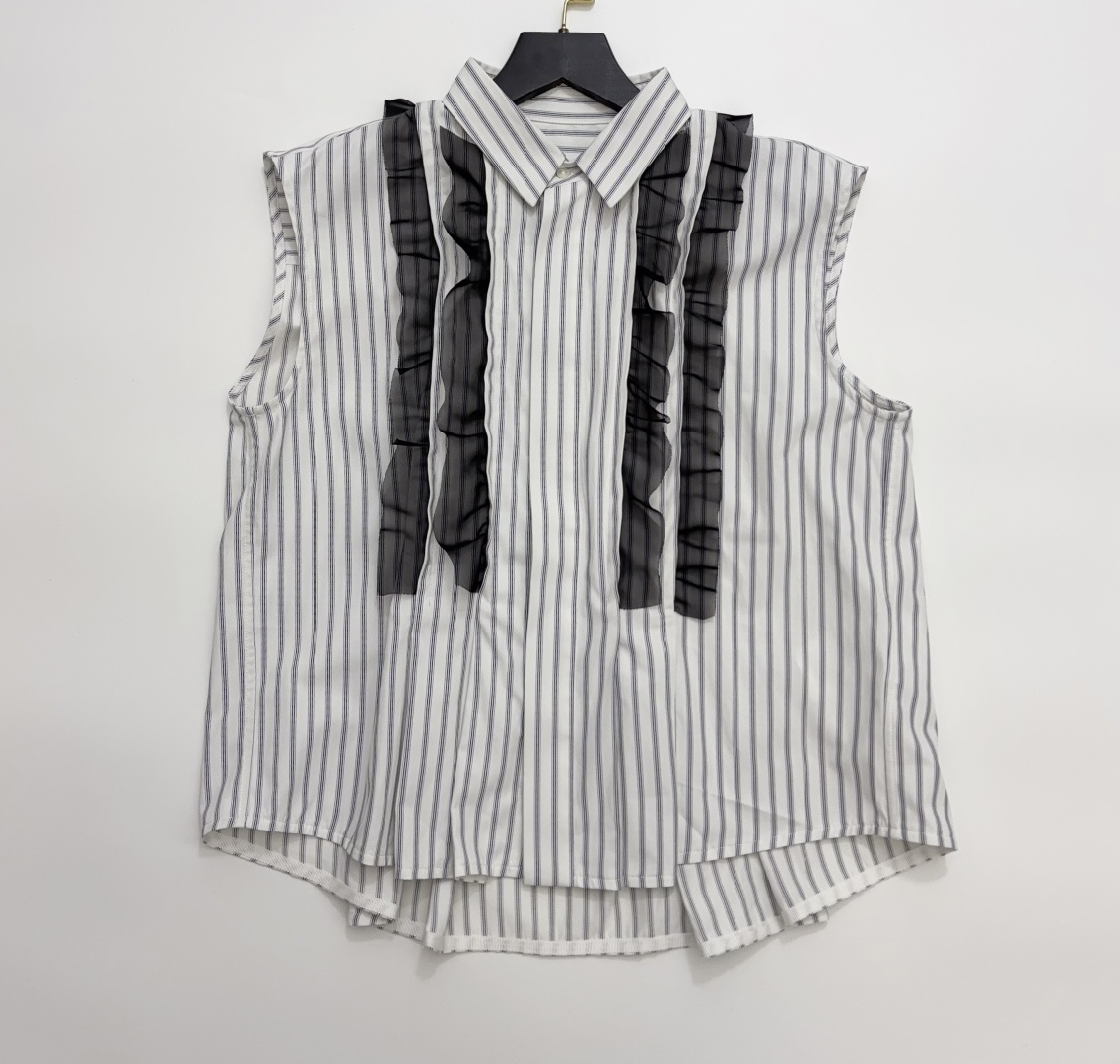 Sacai 26 Spring/Summer Cotton Blend Pinstripe Shirt Collar Top