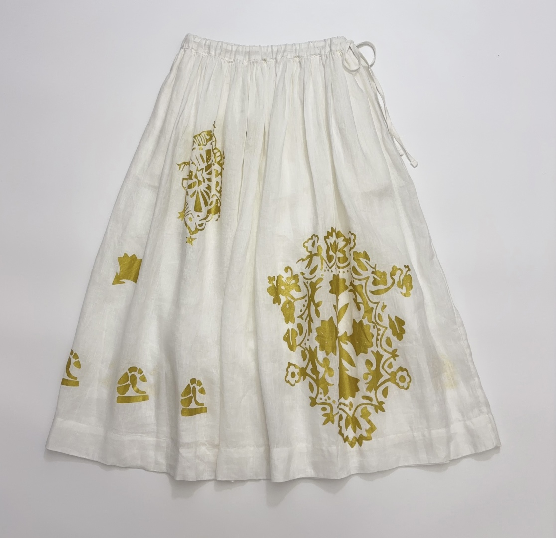 Japanese Style R-Letter Linen Gold Print Half Skirt