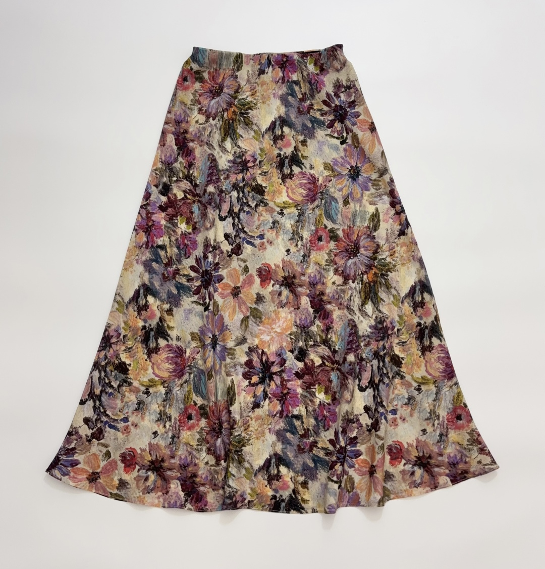 Alessandra Rich Oil Painting Floral Elastic Waist Midi Skirt