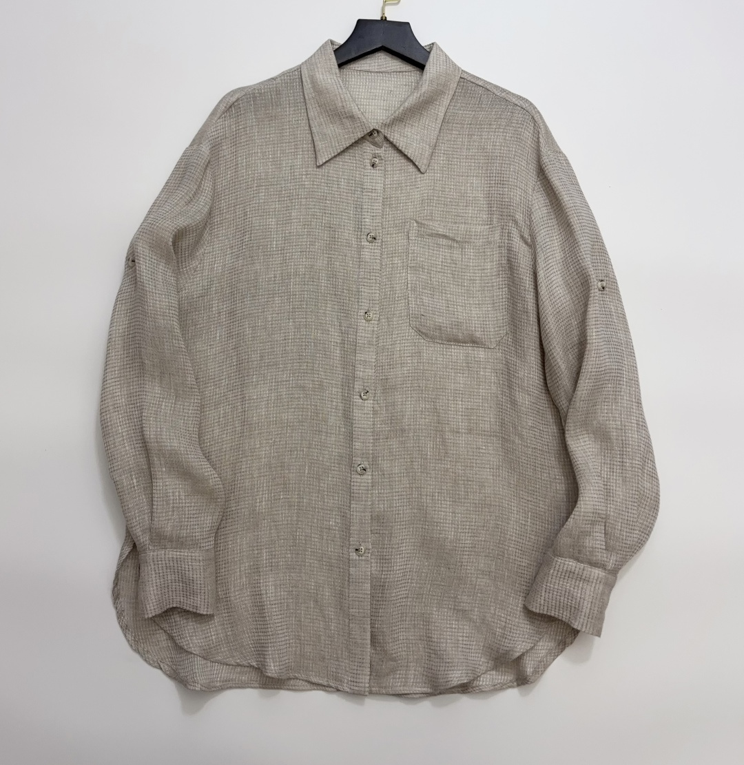 Frankie Shop Linen Solid Color Lapel Long Sleeve Shirt Top