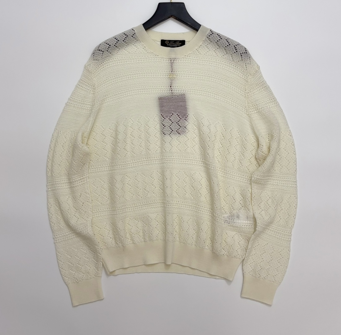 Loro Piana Women's Wool Silk Hollow Knit Long Sleeve Sweater